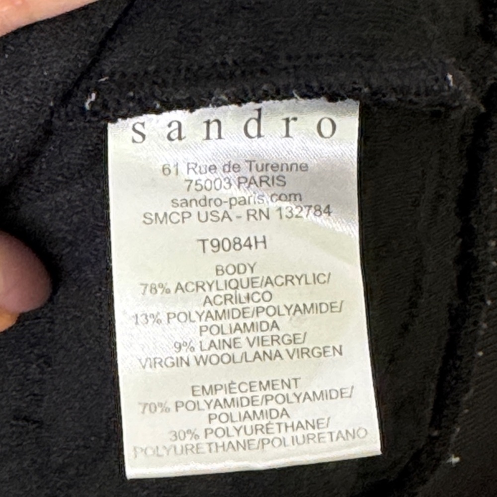 💫Sandro Paris Black Mixed Media Top Faux Leather Sleeves Size M  💫 - Picture 4 of 10